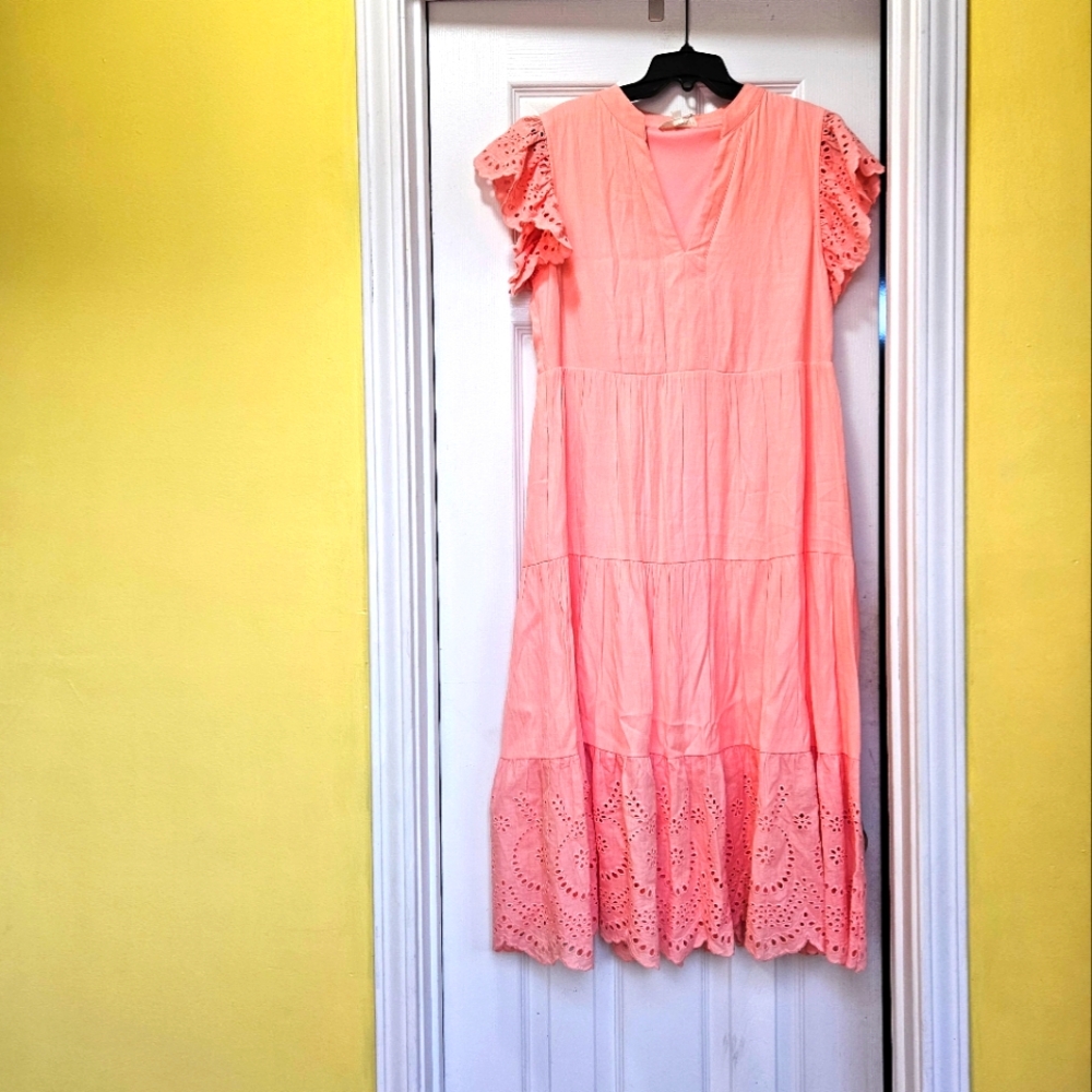 Entro V Neck Midi Salmon Dress
